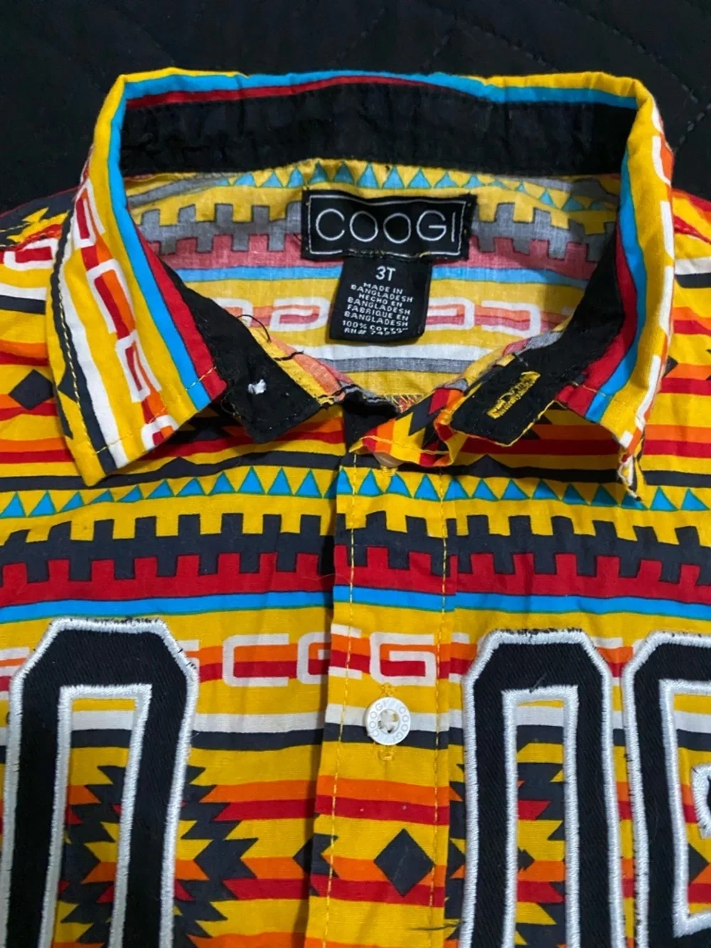 COOGI Spellout Y2K Aztec Pearl Button Down Long Sleeve Roll Tab Boys 3T Shirt